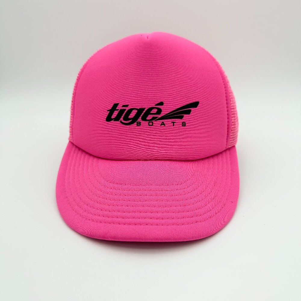 TIGÉ BOATS Logo Trucker Hat pink Snapback Mesh Cap VTG 90's great inside foam